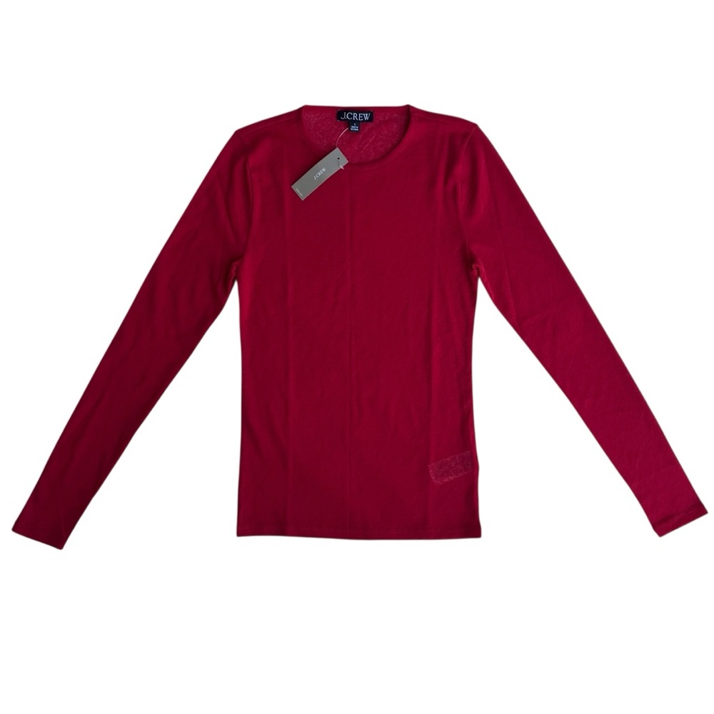 NWT J. Crew Red Long Sleeve Top Small Sheer Fitted Basic Minimalist Capsule